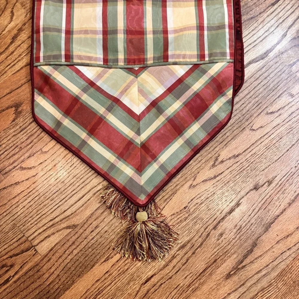 Christmas Plaid Table Runner Tassel‎ Ends Red Green Gold Holiday Decor 91